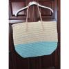 Merona Leather Straw Beach Tote Bag Purse Natural Aqua Color Block NWOT