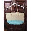 Merona Leather Straw Beach Tote Bag Purse Natural Aqua Color Block NWOT