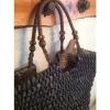 Francesca&#039;s Woven Bag Purse Shopper Beach Black Leopard New NWT