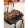 Francesca&#039;s Woven Bag Purse Shopper Beach Black Leopard New NWT