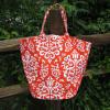 Womens BuckHead Betties Orange White Damask Print Canvas Beach Shopping Tote Bag