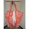 Womens BuckHead Betties Orange White Damask Print Canvas Beach Shopping Tote Bag