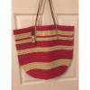 New Merona Target Leather Straw Beach Tote Bag Purse Rose Bright Pink Natural