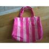 Victoria Secret Reversible Canvas Large Tote Beach Bag Purse Pink striped NWT