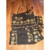 NWT Quilted Black &amp; Gold Beach Bag w/ Wrap and Inner Coin Purse Lined Inner