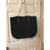 New Merona Target Leather Straw Beach Tote Bag Purse Black Natural