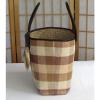 Womens Large Checked Straw Tote Beach Hand-Bag w/Faux Leather Strap Change Purse