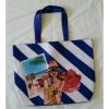 Lancome Paris Beach Tote Bag, Blue &amp; White Striped Canvas W/Vespa, Girl Design