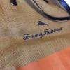 Tommy Bahama Tote Bag Straw Burlap Orange Summer Beach Bag Medium Shoulder Bag