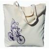 Travel Tote Bag - Beach Market Shopper Cotton Handbag - Purple Fish Bike NEW