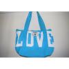 Victoria&#039;s Secret LOVE PINK Tote Beach Shopping Bag Blue Canvas Zip Shoulder