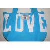 Victoria&#039;s Secret LOVE PINK Tote Beach Shopping Bag Blue Canvas Zip Shoulder