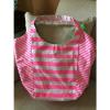 1 VICTORIA&#039;S SECRET BEACH PINK GREEN REVERSIBLE STRIPES CANVAS BAG TOTE  SHOPPER