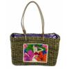 Xhilaration Corn Husk Woven Tote Purple Hula Girl Hibiscus Flower Beach Pool Bag