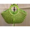 Neon Green RAFIA BEACH BAG TOTE round Wooden handle PURSE 19 x 4 x 15