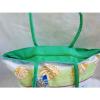 New Shells Print Green White Orange Green Light Blue Fabric Beach Bag Lg Tote