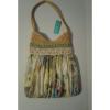 New BLUE MIAMI Large BAG Unique Yarn Knit Fabric  Hippie Purse Tote Floral Beach