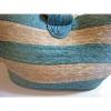 Large Vintage Woven Straw Tote Beach Carry All Hand Bag Teal Round Straw Handles