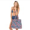 Tori Praver Seafoam Womens New Red Flower Printed Chevron Beach Tote Bag $39.99