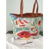 Tina Cantini Hand Painted Beach Bag Tote Purse Fish Canvas Leather Beach Bag