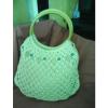 VINTAGE Natural Crochet Macrame Shell Bamboo Loop Handle Beach Tote Purse Bag