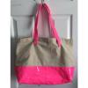 VICTORIA&#039;S SECRET Beach Shopper Tote Bag Purse PINK TAN CANVAS