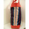 Red Striped Tote Bag Lined  Canvas Fabric Heavy Straps Travel Bag  Beach Shopper