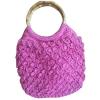 J. Crew rose pink beach bag bamboo, sack round handle, woven, 10 x 14, boho