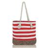 BRC Fashion Large Zippered &amp; Lined Canvas Striped Beach Bag - Paper Straw Cro...