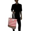 BRC Fashion Large Zippered &amp; Lined Canvas Striped Beach Bag - Paper Straw Cro...