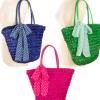 Women LOOP WEAVED PAPER Tote Shoulder Bag Beach Fashion Handbag POLKA DOT BOW