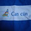 CANCUN Mexico Blue White Stripe Nylon Sailboat Beach Tote Grocery Eco Bag