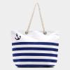 Designer Inspired Navy Blue Striped Anchor Canvas Beach Tote Bag 293630