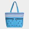 Designer Inspired Blue Striped Anchor Zip Front Pockets Beach Tote Bag 333539