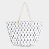 Designer Inspired White Anchor Print Canvas Zip Beach Bag 333216