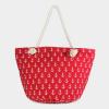 Designer Inspired Red Anchor Print Canvas Zip Beach Bag 333215