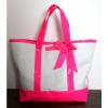 LARGE JUICY COUTURE OFF WHITE NYLON CANVAS HOT PINK TRIM TOTE BEACH BAG HANDBAG