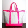 LARGE JUICY COUTURE OFF WHITE NYLON CANVAS HOT PINK TRIM TOTE BEACH BAG HANDBAG