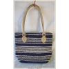 BLUE &amp; WHITE Double Strap Tight Knit Woven Handbag Beach Bag Purse Tote