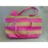 Ulta Beauty Pink Tan Striped Tote Bag Handbag Purse Large Fashion Womens Beach