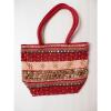 Red and Tan Strip Beaded Sea Shell Beach Summer Bag