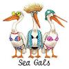 Sea Gals Pelicans New Large Canvas Cotton Beach Tote Bag