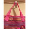 LG Pink Bordered Striped With Multi Colored Beach Bag With Make-up Bag NWOT