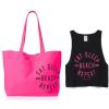 NWT Sz M 3Pz Victoria&#039;s Secret Tote Bag ,Bra,Tank Top Pink Black Eat Sleep Beach