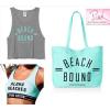 NWT Sz M Set 3 Pz Victoria&#039;s Secret tote Bag, Bra top,Tank Top Mint Beach Bound