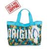 New Beach Tote Bag Shopping Weekender Shoulder Handbag Blue 100% Cotton With Tag