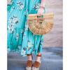 Women&#039;s handmade summer beach bamboo ratten open caged round tote bag handbag