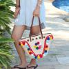 Women&#039;s handmade summer beach straw bag handbag with pom poms tassels shells