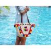 Women&#039;s handmade summer beach straw bag handbag with pom poms tassels shells