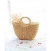 Women&#039;s handmade boho bohemian summer beach round straw bag with round handles